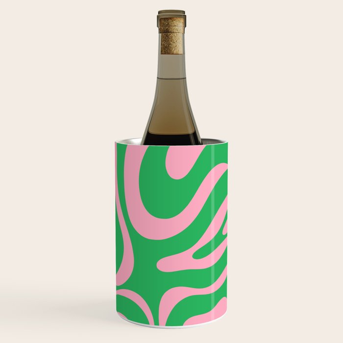 Pink and Spring Green Modern Liquid Swirl Abstract Pattern Wine Chiller Gallery Image 3