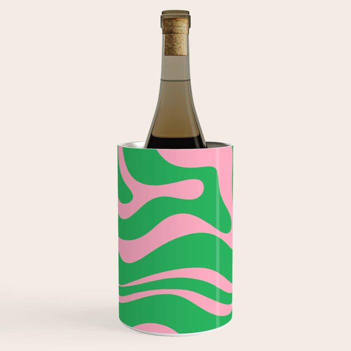 Pink and Spring Green Modern Liquid Swirl Abstract Pattern Wine Chiller Gallery Image 2