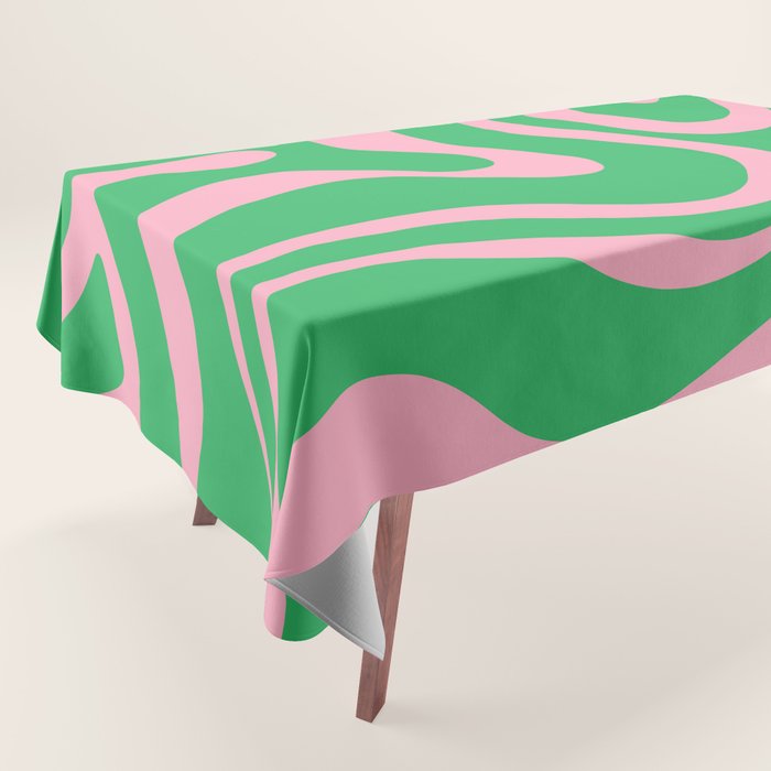Pink and Spring Green Modern Liquid Swirl Abstract Pattern Tablecloth Gallery Image 1
