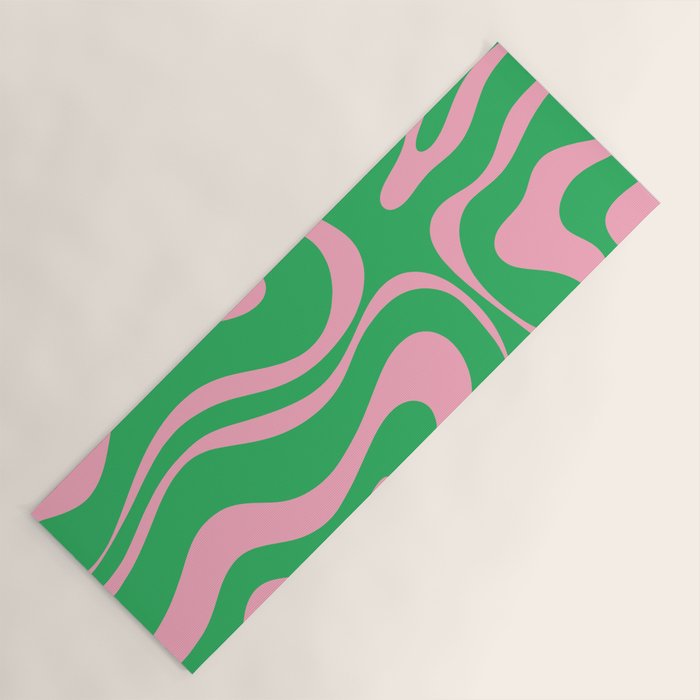 Pink and Spring Green Modern Liquid Swirl Abstract Pattern Yoga Mat Gallery Image 1