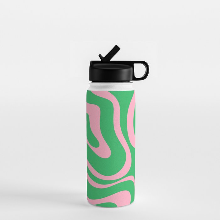 Pink and Spring Green Modern Liquid Swirl Abstract Pattern Water Bottle Gallery Image 1