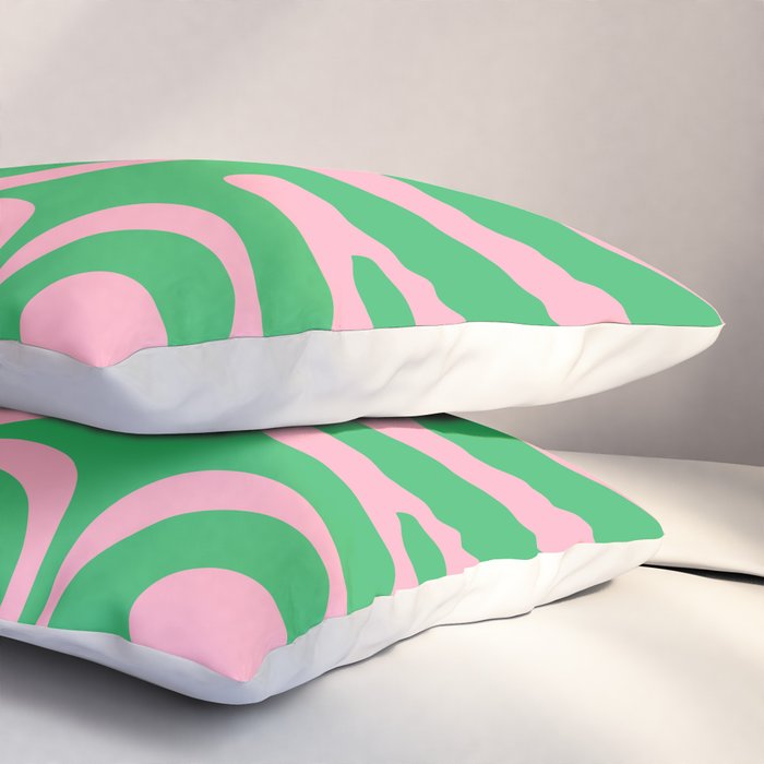 Pink and Spring Green Modern Liquid Swirl Abstract Pattern Pillow Sham Gallery Image 3