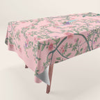 Chinoiserie Pink Fresco Floral Garden Birds Oriental Botanical Tablecloth Gallery Image 1