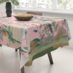Chinoiserie Pink Fresco Floral Garden Birds Oriental Botanical Tablecloth Gallery Image 3