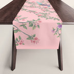 Chinoiserie Pink Fresco Floral Garden Birds Oriental Botanical Table Runner Gallery Image 1