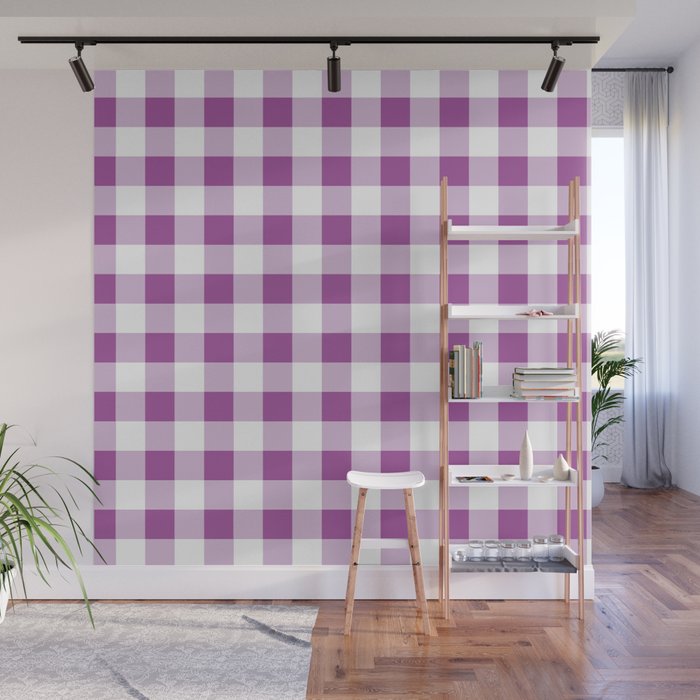 Gingham Large Lavender Amethyst White Wall Mural Gallery Image 1