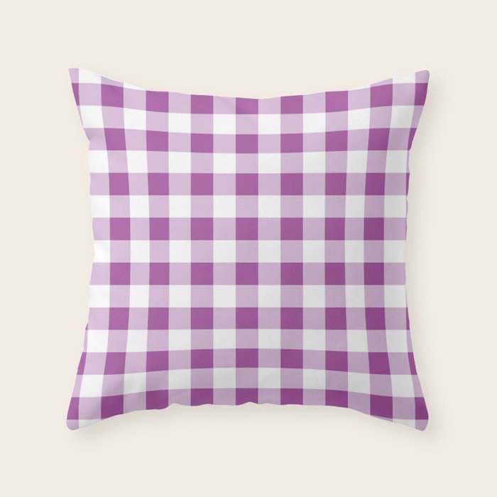 Gingham Large Lavender Amethyst White Throw Pillow Gallery Image 6