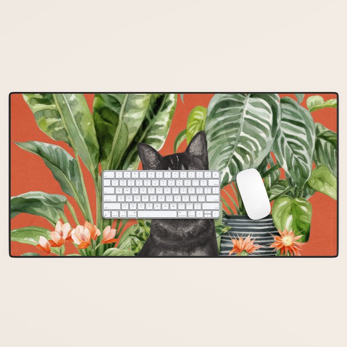 Black Cat And House Plants 3 Desk Mat Gallery Image 1