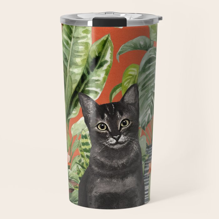 Black Cat And House Plants 3 Travel Mug Gallery Image 1
