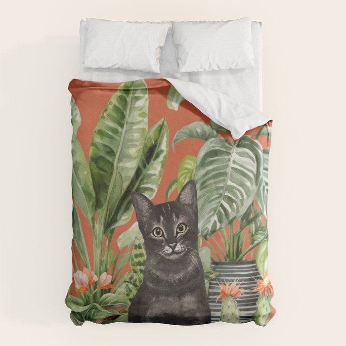 Black Cat And House Plants 3 Duvet Cover Gallery Image 1