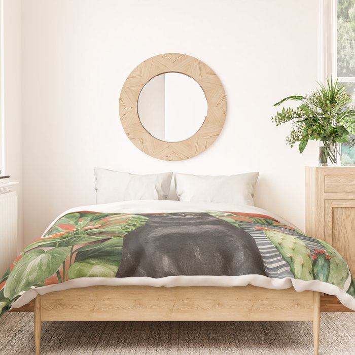 Black Cat And House Plants 3 Duvet Cover Gallery Image 3