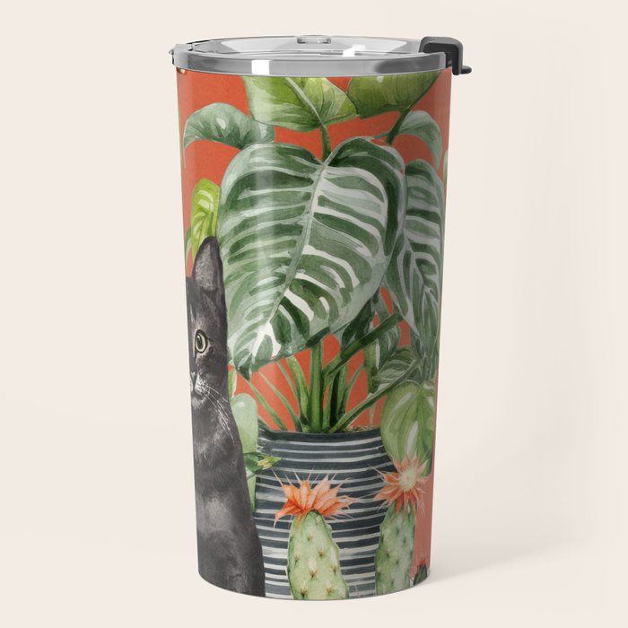 Black Cat And House Plants 3 Travel Mug Gallery Image 2