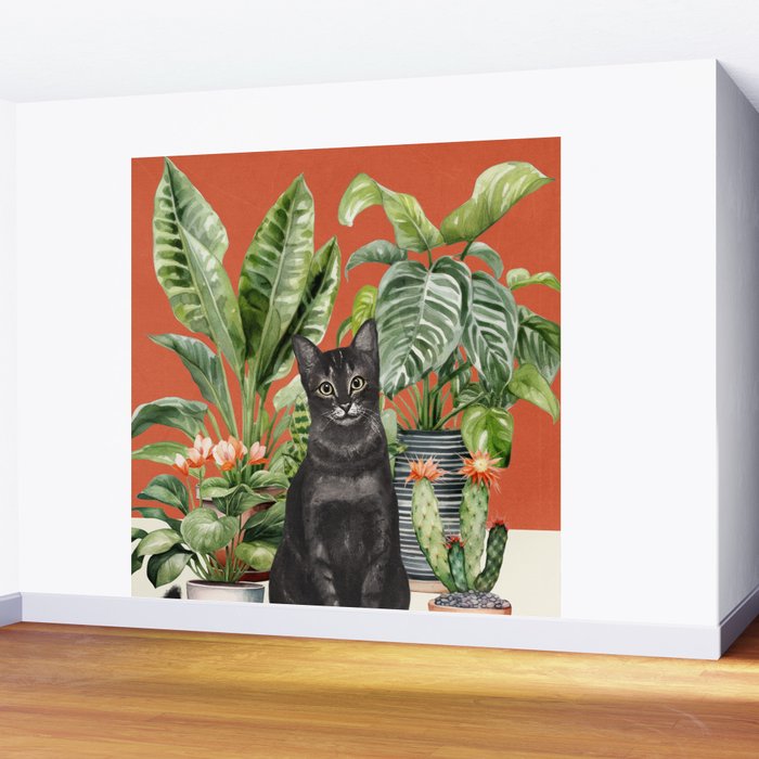 Black Cat And House Plants 3 Wall Mural Gallery Image 2