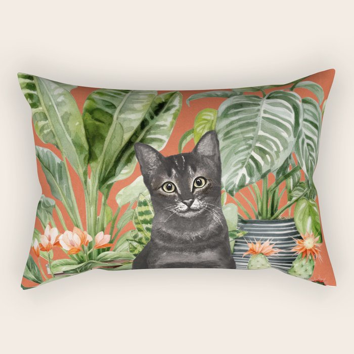Black Cat And House Plants 3 Rectangular Pillow Gallery Image 1