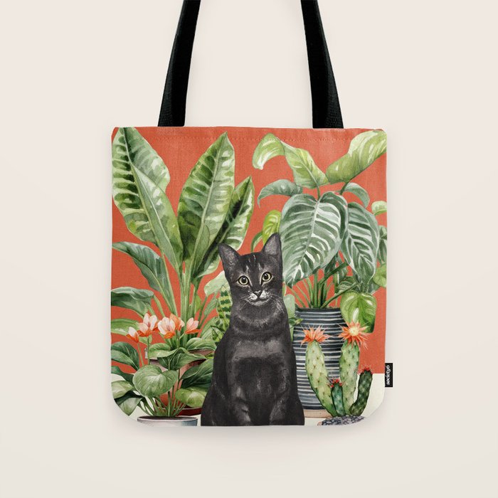 Black Cat And House Plants 3 Tote Bag Gallery Image 1