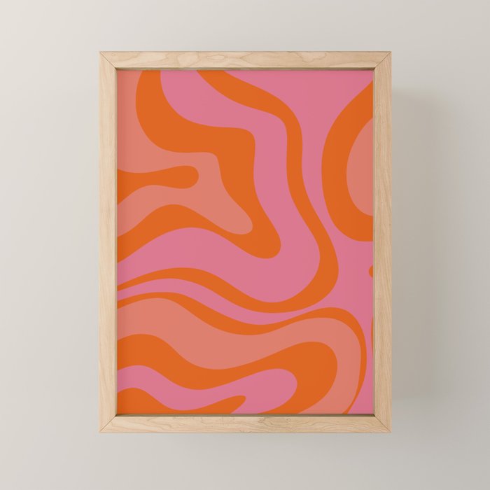 Modern Retro Liquid Swirl Abstract Pattern Square Thulian Pink Pumpkin Orange Mini Art Print Gallery Image 1