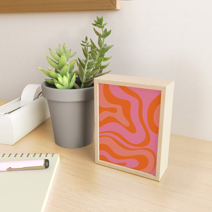 Modern Retro Liquid Swirl Abstract Pattern Square Thulian Pink Pumpkin Orange Mini Art Print Gallery Image 2