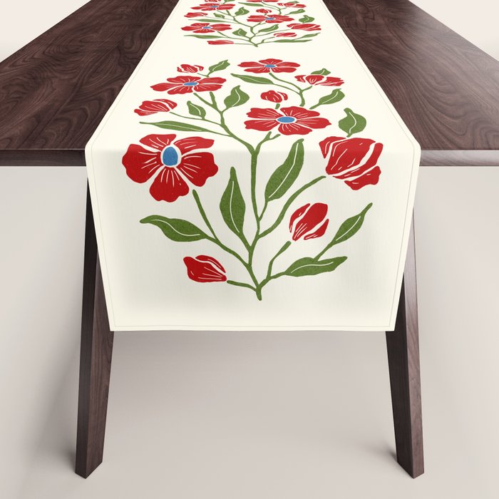 Charming Red Wildflowers Cottagecore Inspired  Table Runner Gallery Image 1