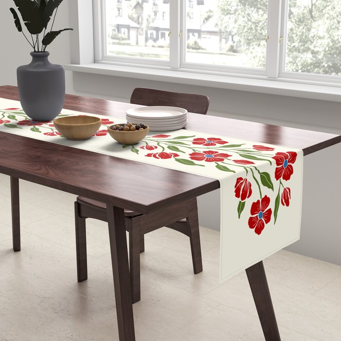 Charming Red Wildflowers Cottagecore Inspired  Table Runner Gallery Image 2