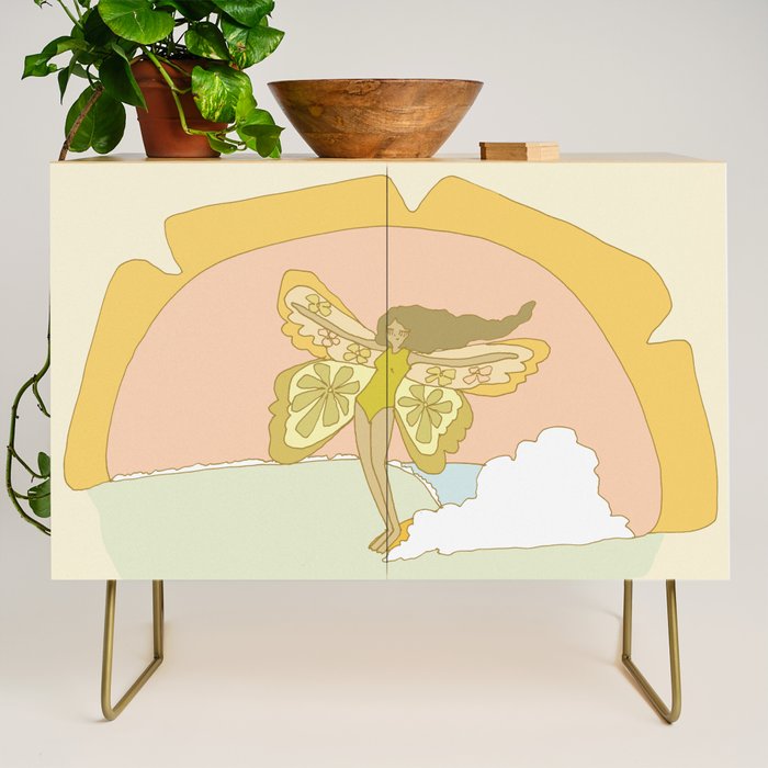 Flower Power Surfy Butterfly // Retro surf art by surfy birdy Credenza Gallery Image 1