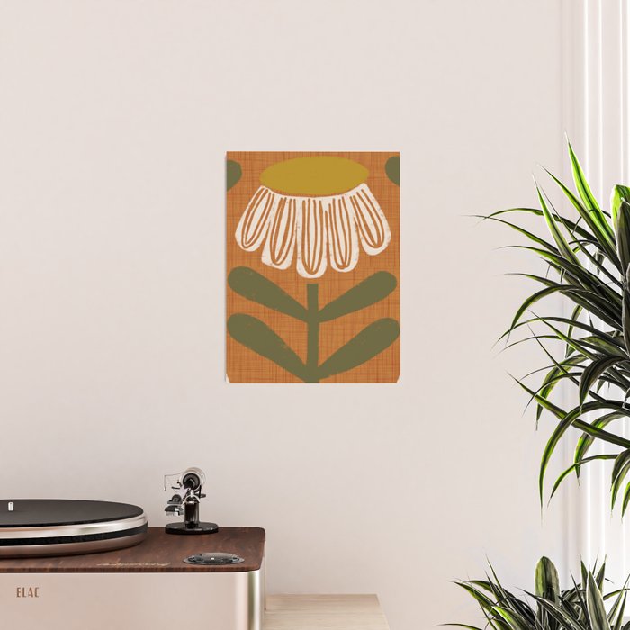 Retro Floral Burnt Orange - Mid Century Modern Daisy Poster Gallery Image 2