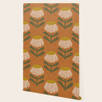 Retro Floral Burnt Orange - Mid Century Modern Daisy Wallpaper Gallery Image 2