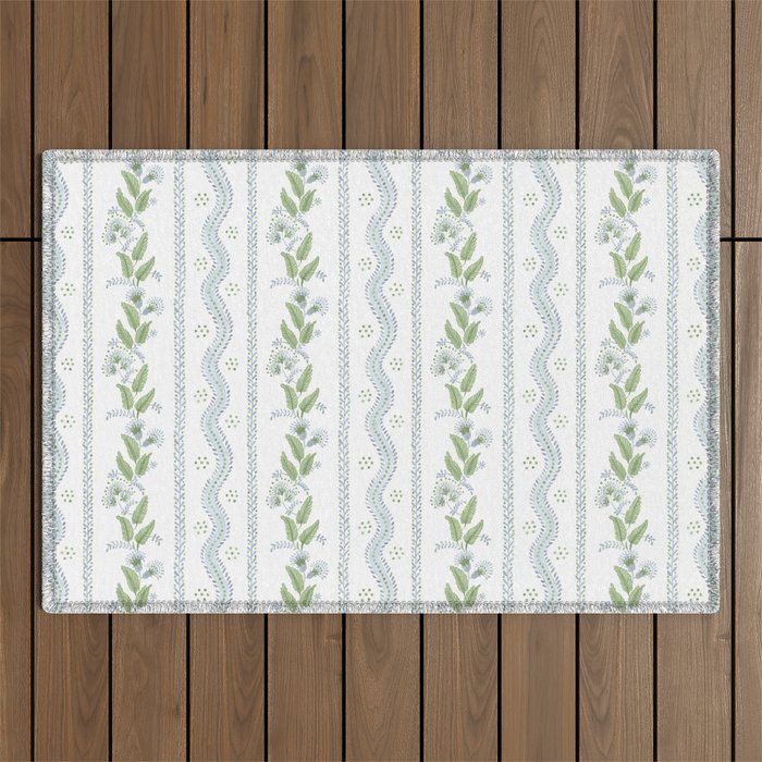 Soft Blue Green Emma Stripe Outdoor Rug Gallery Image 1
