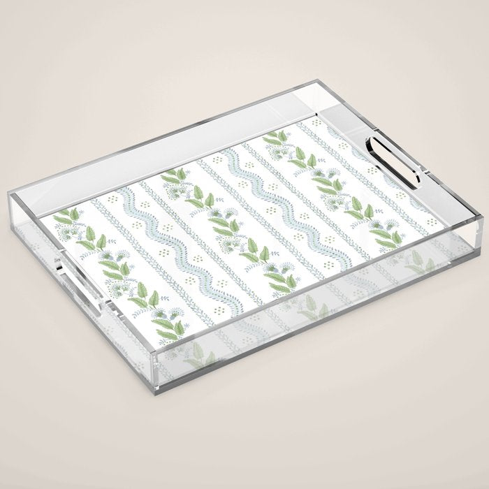 Soft Blue Green Emma Stripe Acrylic Tray Gallery Image 1
