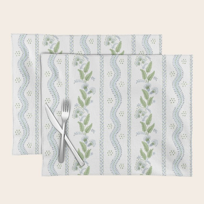 Soft Blue Green Emma Stripe Placemat Gallery Image 1