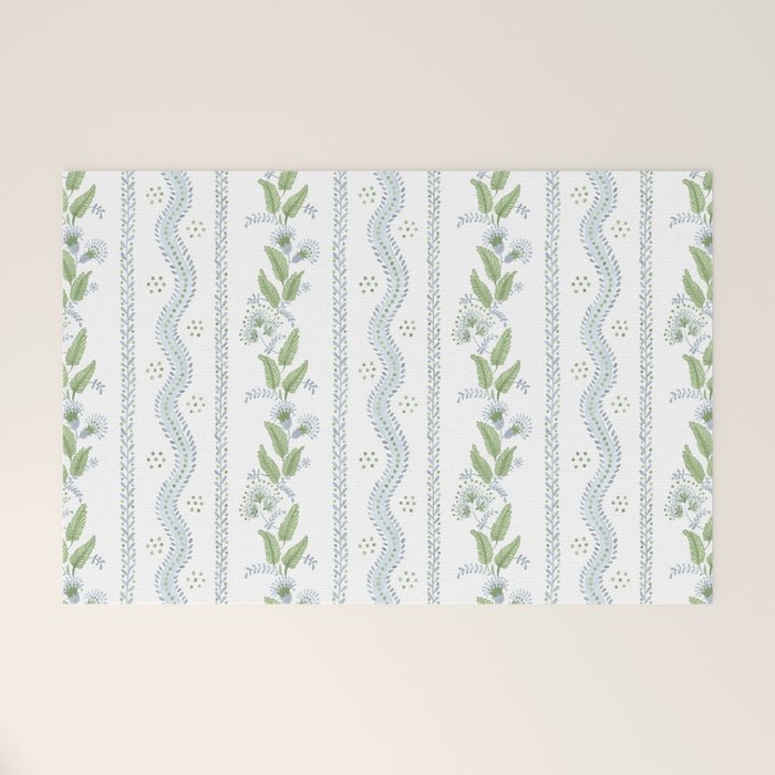 Soft Blue Green Emma Stripe Welcome Mat Gallery Image 1