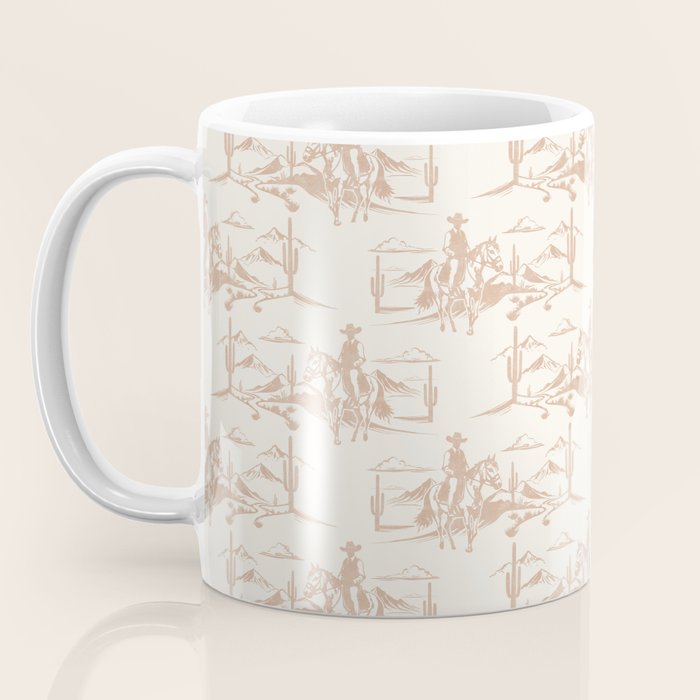 Southwestern Cowboy Toile - Light Brown on Cream Coffee Mug Gallery Image 3