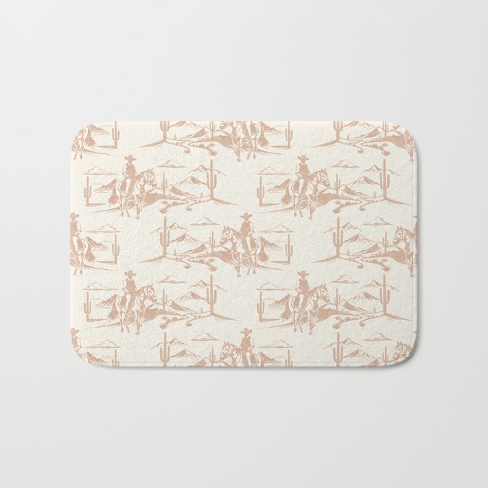 Southwestern Cowboy Toile - Light Brown on Cream Bath Mat Gallery Image 1