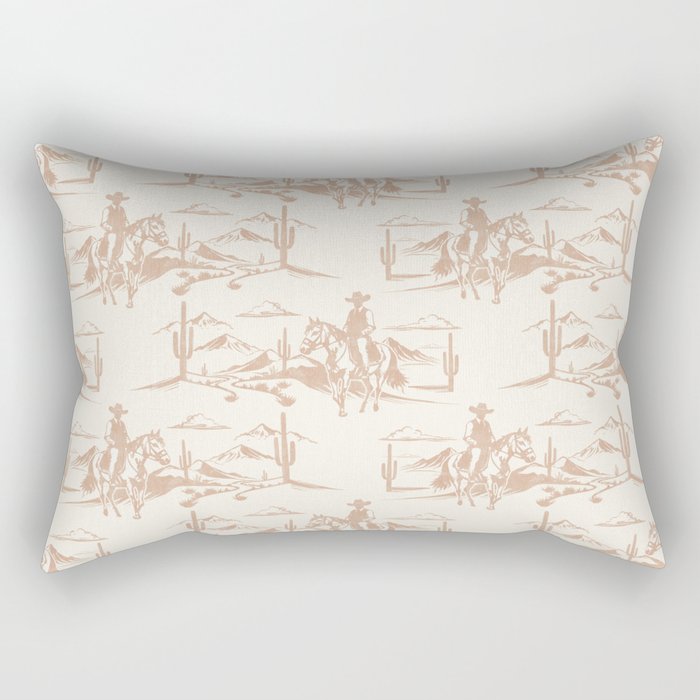 Southwestern Cowboy Toile - Light Brown on Cream Rectangular Pillow Gallery Image 1