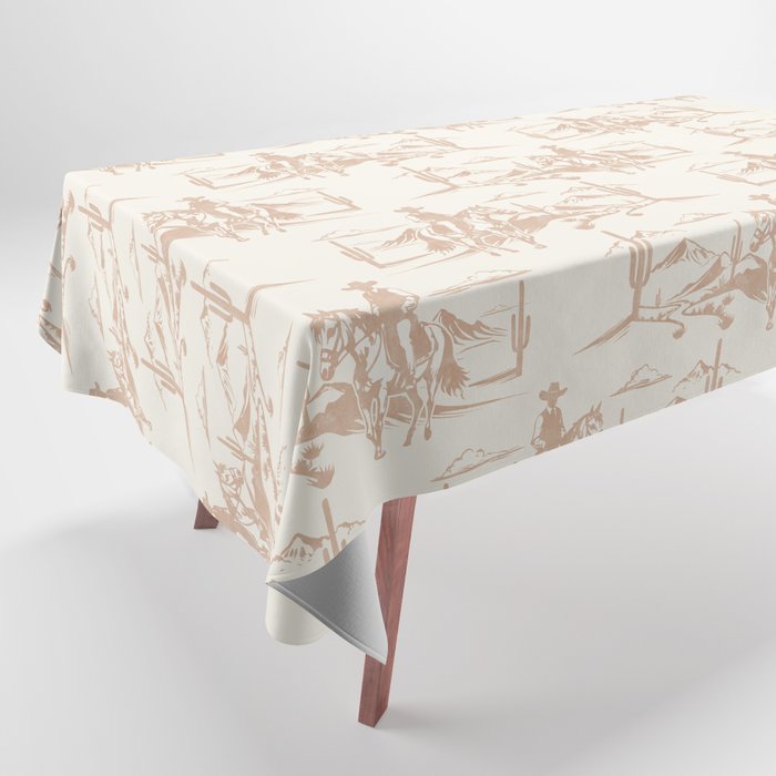 Southwestern Cowboy Toile - Light Brown on Cream Tablecloth Gallery Image 1