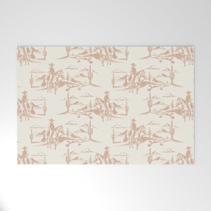 Southwestern Cowboy Toile - Light Brown on Cream Welcome Mat Gallery Image 1