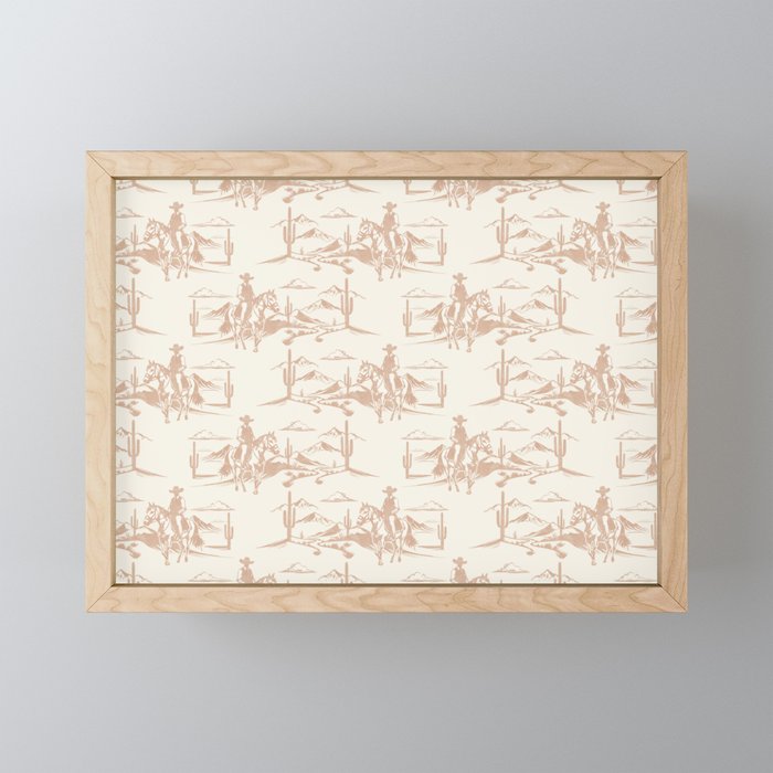 Southwestern Cowboy Toile - Light Brown on Cream Mini Art Print Gallery Image 1