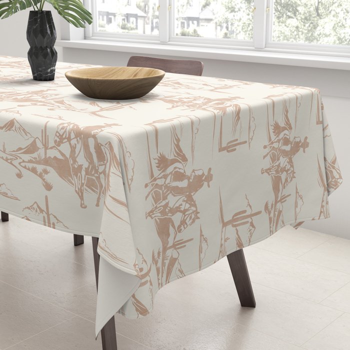 Southwestern Cowboy Toile - Light Brown on Cream Tablecloth Gallery Image 3