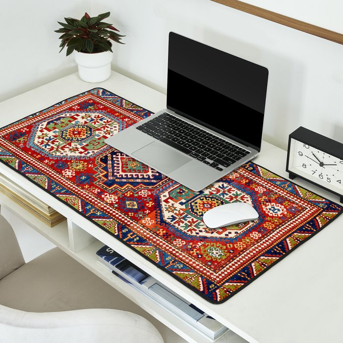 Three Medallion Kazak Southwest Caucasus Carpet Print Desk Mat Gallery Image 2