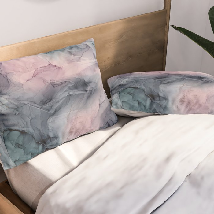 Blush Gray Blue Flowing Abstract Glow Up 1 Pillow Sham Gallery Image 2