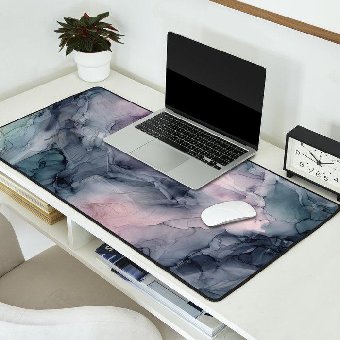 Blush Gray Blue Flowing Abstract Glow Up 1 Desk Mat Gallery Image 2
