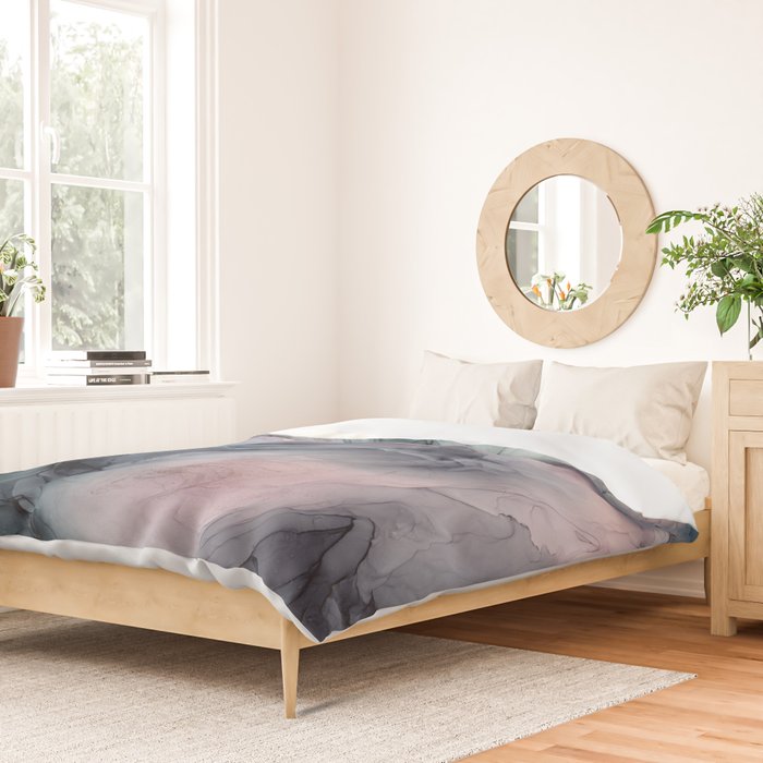 Blush Gray Blue Flowing Abstract Glow Up 1 Duvet Cover Gallery Image 2