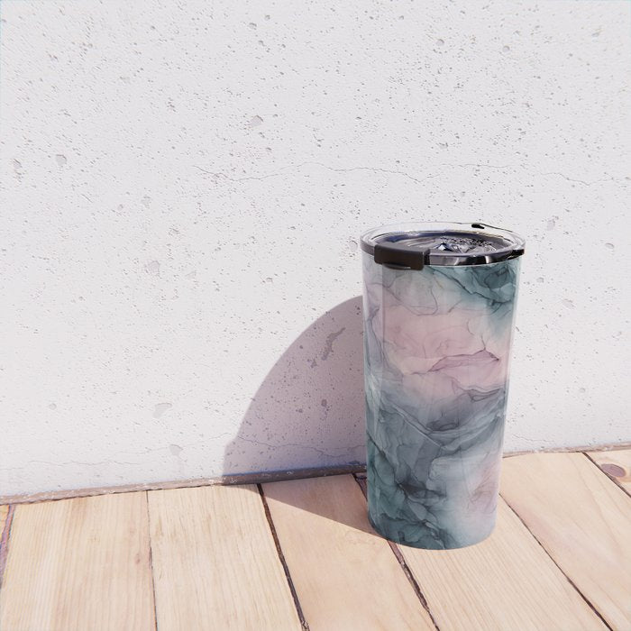 Blush Gray Blue Flowing Abstract Glow Up 1 Travel Mug Gallery Image 4