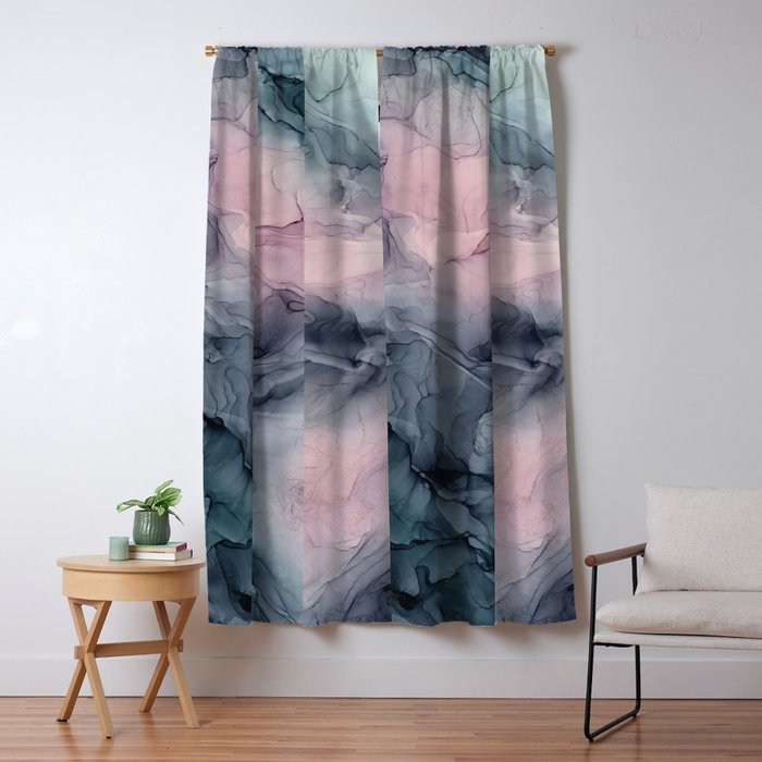 Blush Gray Blue Flowing Abstract Glow Up 1 Window Curtain Gallery Image 5