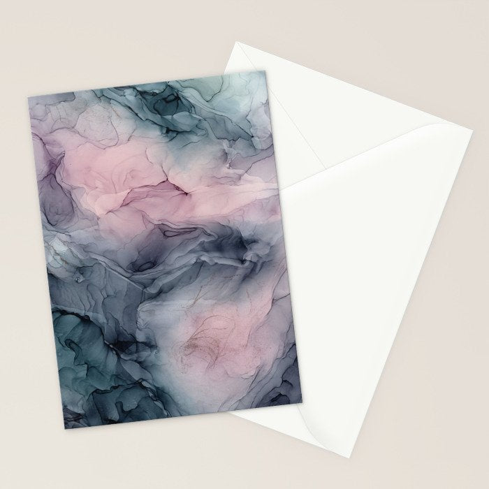 Blush Gray Blue Flowing Abstract Glow Up 1 Stationery Card Gallery Image 2
