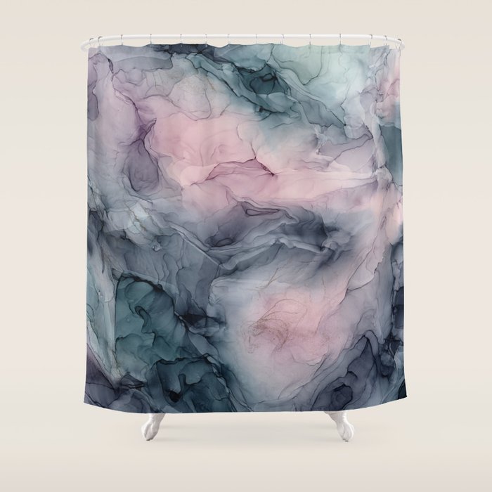 Blush Gray Blue Flowing Abstract Glow Up 1 Shower Curtain Gallery Image 1