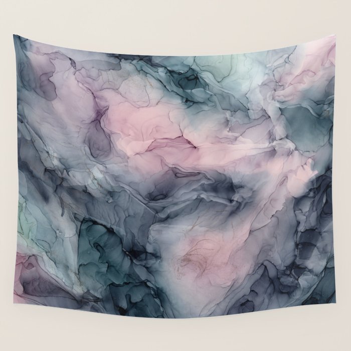 Blush Gray Blue Flowing Abstract Glow Up 1 Wall Tapestry Gallery Image 1