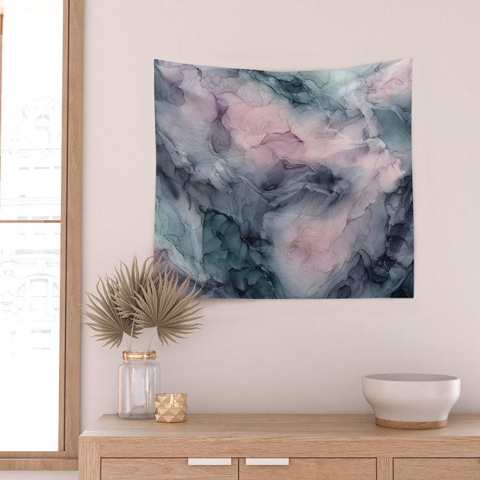 Blush Gray Blue Flowing Abstract Glow Up 1 Wall Tapestry Gallery Image 2