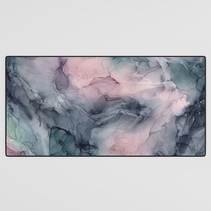 Blush Gray Blue Flowing Abstract Glow Up 1 Desk Mat Gallery Image 3