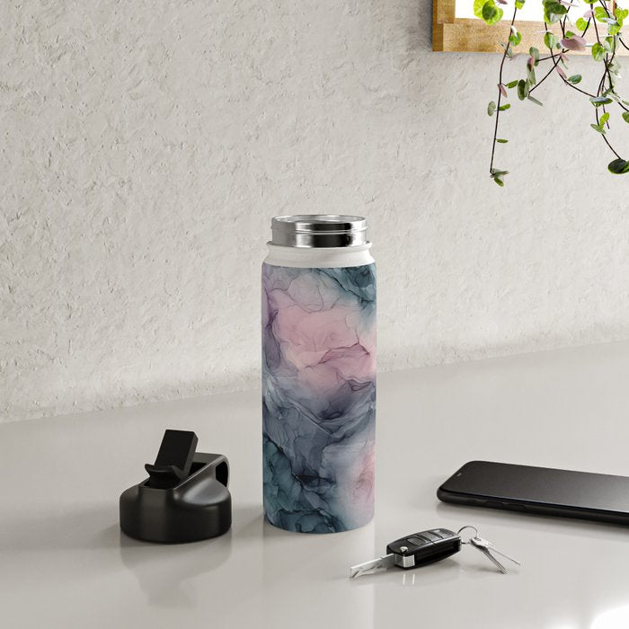Blush Gray Blue Flowing Abstract Glow Up 1 Water Bottle Gallery Image 4