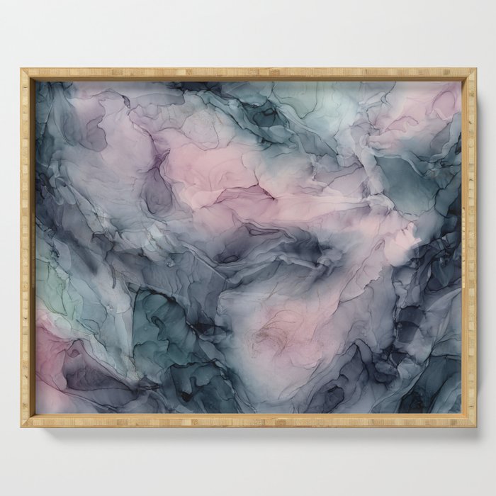 Blush Gray Blue Flowing Abstract Glow Up 1 Serving Tray Gallery Image 1